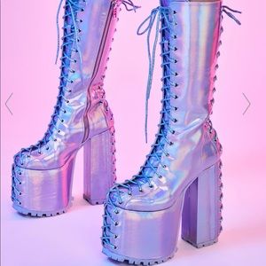 Dolls Kill Time Warp Holographic Platform Boots